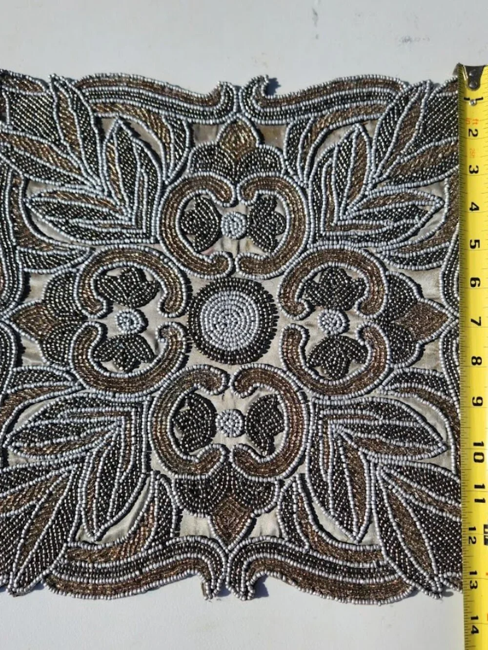 Embroidered Beaded Square Placemat Table Setting Holiday Christmas Decor Silver
